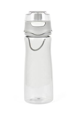 Beyaz arka planda spor ve fitness için buzlu yeşil içecek şişesi. Yüksek çözünürlüklü. Tam alan derinliği.