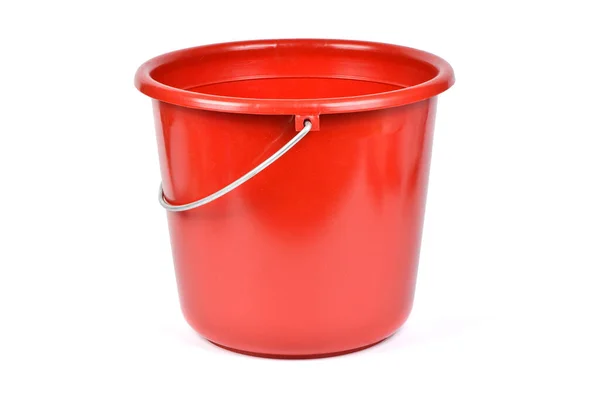 Cubo Plástico Rojo Vacío Aislado Sobre Fondo Blanco Foto Alta — Foto de Stock