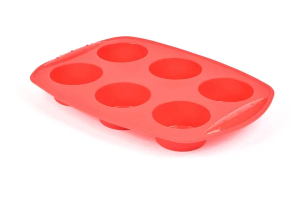 Red Silicone Form Cooking Muffin Cupcake White Background Side View — ストック写真