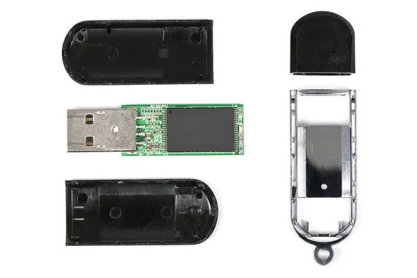 Disassembled Flash Drive White Background High Resolution Photo Full Depth — Stockfoto