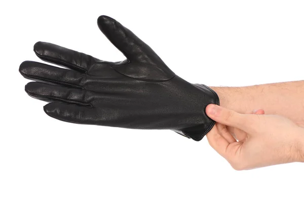 Man Wearing Black Leather Glove White Background Closeup Side View —  Fotos de Stock