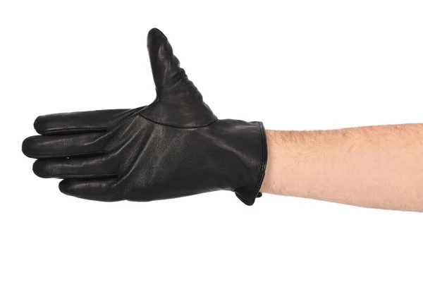 Man Wearing Black Leather Glove White Background Closeup Side View — Stock fotografie
