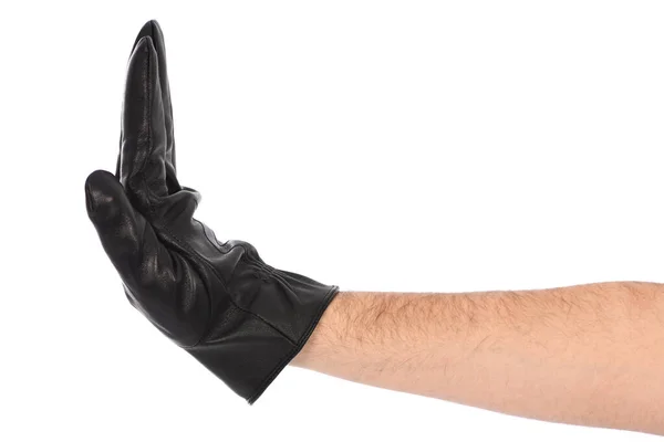 Man Wearing Black Leather Glove White Background Closeup Side View — Stockfoto