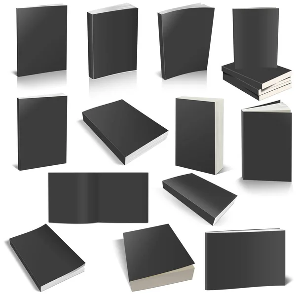 Thirteen Paperback Books Black White Template Presentation Layouts Design Rendering — ストック写真