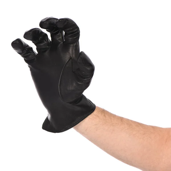 Man Wearing Black Leather Glove White Background Closeup Side View —  Fotos de Stock