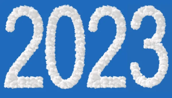 New Year2023. Clouds in shape of the letter 2023 isolated on blue. High resolution photo.