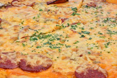 Lezzetli İtalyan pizzası. Yüksek çözünürlüklü. Tam alan derinliği.