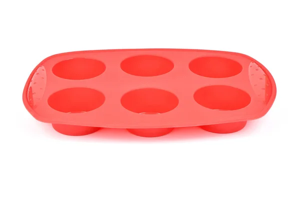 Red Silicone Form Cooking Muffin Cupcake White Background Side View — Stockfoto