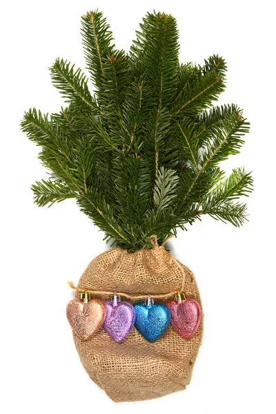 Spar Takken Vorm Van Een Boeket Versierd Met Kerstversiering Geïsoleerd — Stockfoto