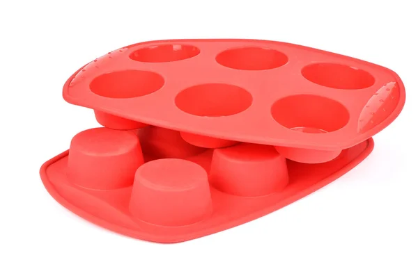 Forma Silicone Vermelho Para Cozinhar Muffin Cupcake Fundo Branco Vista — Fotografia de Stock