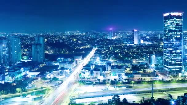 Tel aviv skyline på natten tidsinställd — Stockvideo