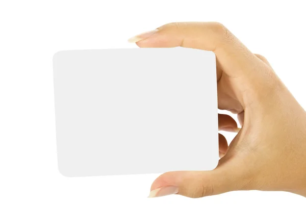 Mano sosteniendo tarjeta en blanco — Foto de Stock