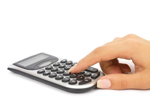 Calculator met hand — Stockfoto