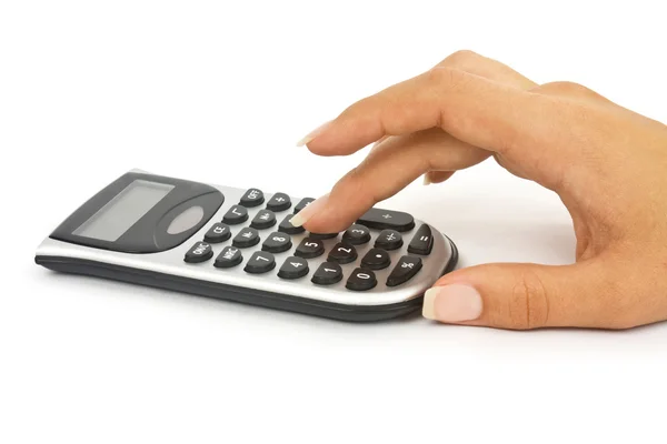 Calculator met hand — Stockfoto