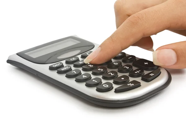 Calculator met hand — Stockfoto