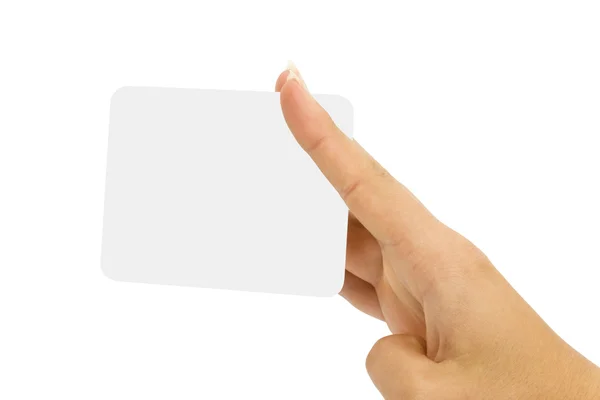 Mano sosteniendo tarjeta en blanco — Foto de Stock
