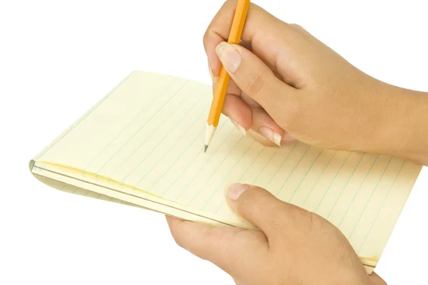 Notebook in hand — Stockfoto