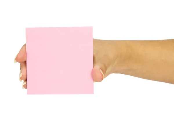 Hand holding blank card pink — Stock Photo, Image