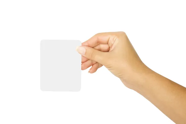 Mano sosteniendo tarjeta en blanco — Foto de Stock