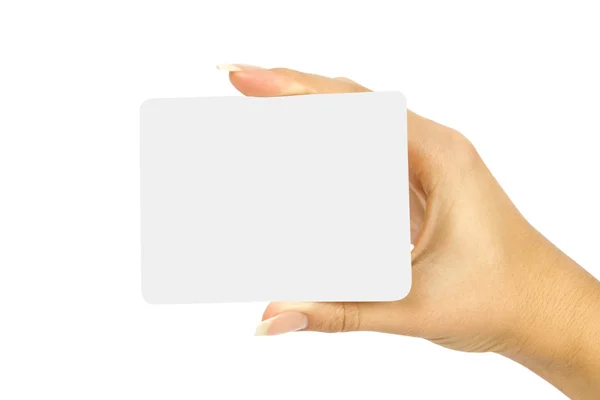 Mano sosteniendo tarjeta en blanco — Foto de Stock