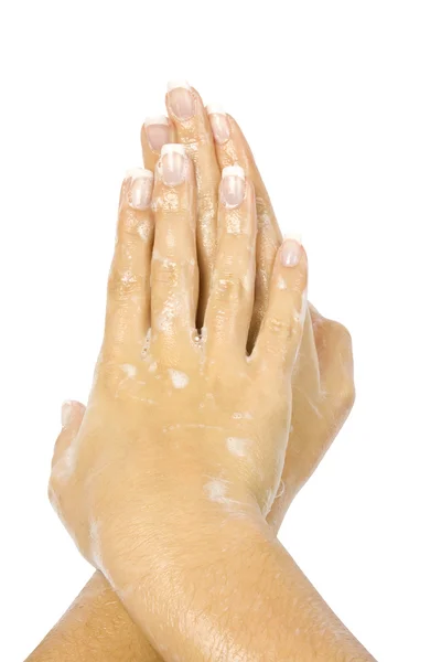 Мыльные женские руки — стоковое фото