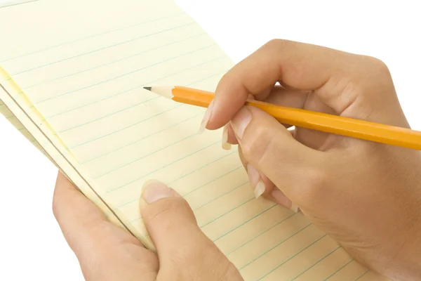 Notebook in hand Stock Photo