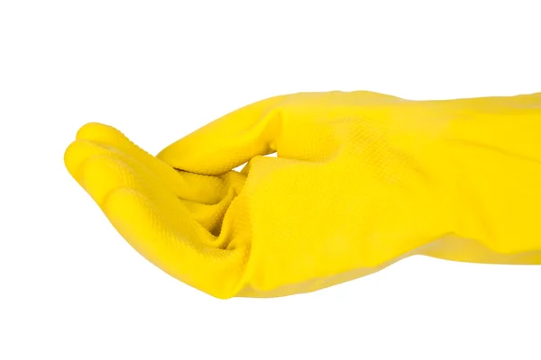 Una mano de mujer en guante amarillo — Foto de Stock
