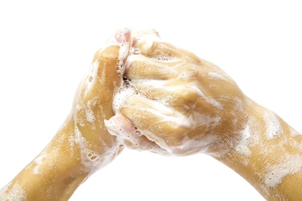 Jabón manos femeninas — Foto de Stock