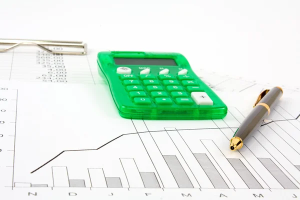 Financial report with pen — Stock Photo, Image