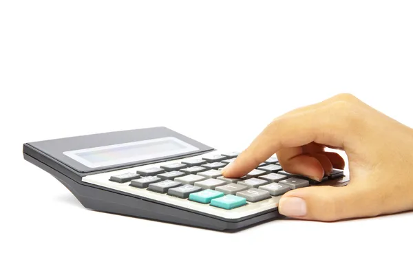 Calculator met hand — Stockfoto