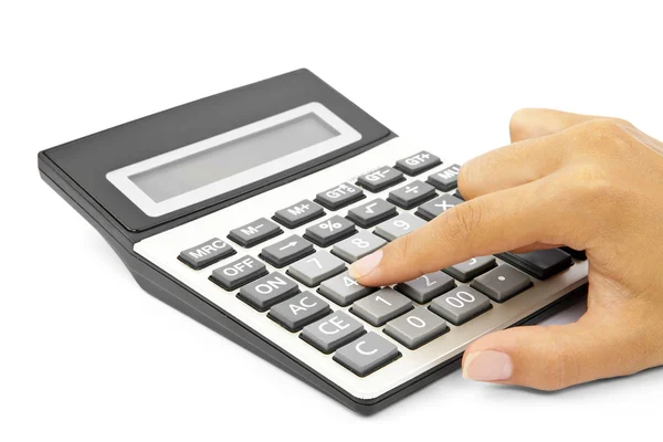 Калькулятор с рукой — стоковое фото