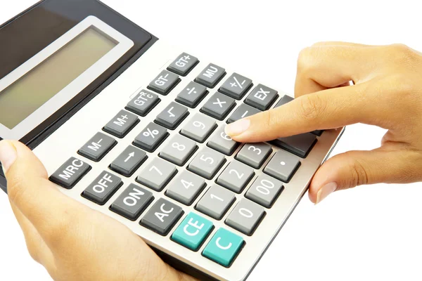 Calculator met hand — Stockfoto