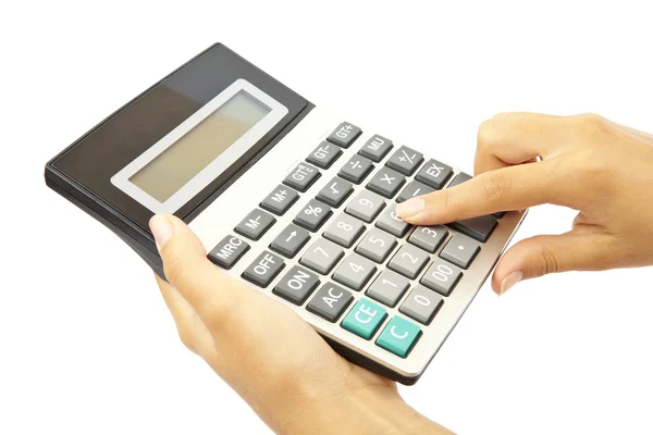 Calculator met hand — Stockfoto