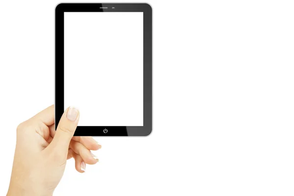 Tablet computer geïsoleerd in een hand op de witte achtergrond — Stockfoto