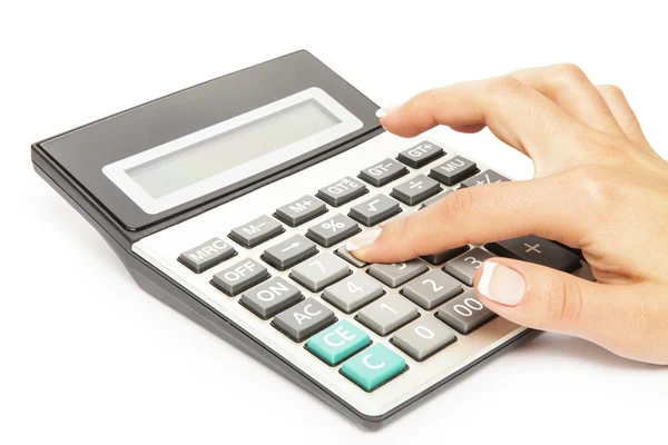 Calculator met hand — Stockfoto