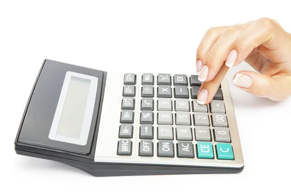 Calculator with hand — Stock Photo, Image