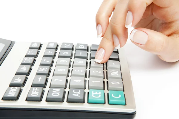 Calculator with hand — Stock Photo, Image