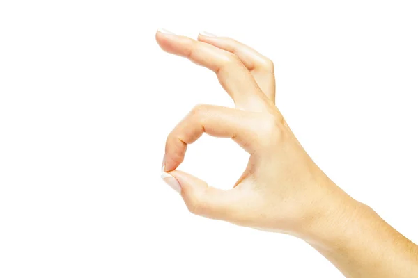 Mão OK sinal no fundo branco — Fotografia de Stock