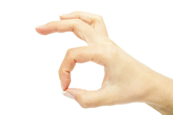 Mão OK sinal no fundo branco — Fotografia de Stock