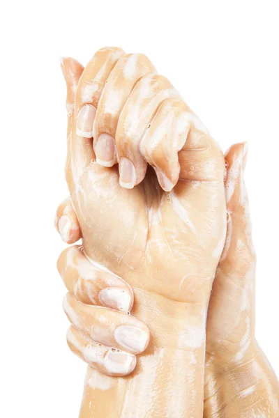 Soap female hands isolated on white background — Stock Photo, Image