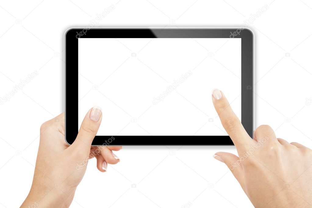 tablet computer isolated in a hand on the white backgrounds