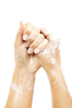 Beyaz arka plan üzerinde izole eller sabun