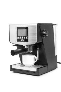 beyaz zemin üzerinde izole kahve makinesi