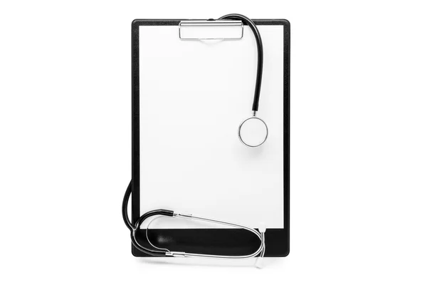 Blanco klembord met moderne stethoscoop, ruimte voor berichten — Stockfoto