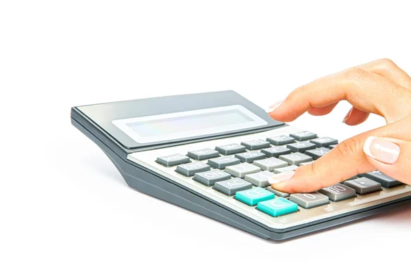 Calculator met hand — Stockfoto