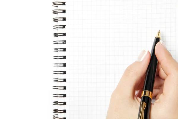 Penna i handen isolerad på vit bakgrund — Stockfoto