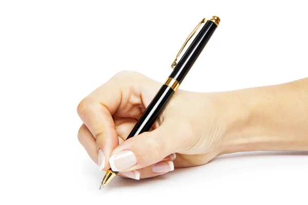 Um lápis em uma mão é isolado em um fundo branco — Fotografia de Stock