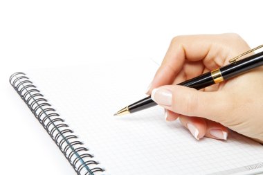 eldeki kalem beyaz arkaplanda izole edildi