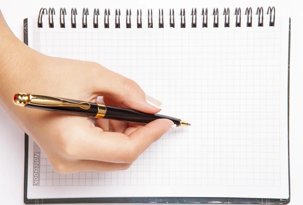 Pen in de hand geïsoleerd witte achtergrond — Stockfoto