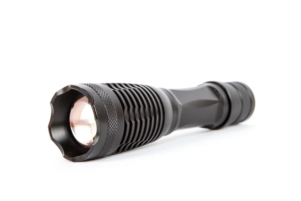 LED schwarze Taschenlampe isoliert auf weißem Hintergrund — Stockfoto
